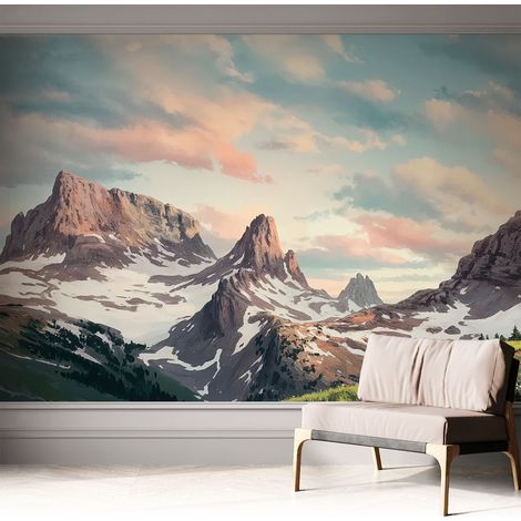 Selbstklebend Tapete - abwaschbar - Raumgestaltung Schlafzimmer Wohnzimmer Tapete Bergpanorama 312x219 cm (1/5)