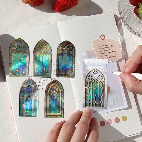 Autocollants PET « Belle Journée », série Fenêtre en Verre, matériel de décoration rétro pour fenêtres, 10 feuilles, bleu gardénia (1/5)