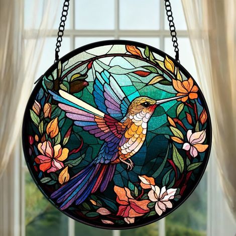 Vitrail colibri attrape-soleil 16 cm décoration fenêtre suspension cadeau grand-mère (1/5)