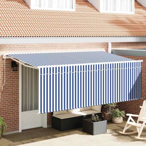 Toldo Retráctil Manual Azul y 350 x 200 cm Tela y metal