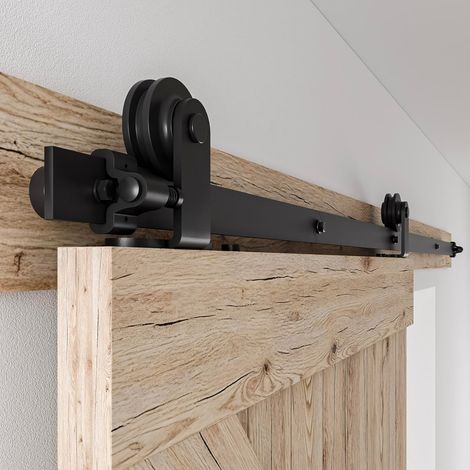 Rail Porte Coulissante 173cm Kit Roulette Suspendue Systeme Noir pour 1 Porte Coulissante Interieur 86cm Large, Petite Roue T-forme (1/5)