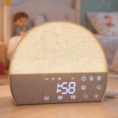 Réveil en tissu, lampe de chevet, haut-parleur Bluetooth, horloge à luminosité réglable, radio, minuteur, bruit blanc, 17,5 cm × 14,5 cm (L × H) (1/5)