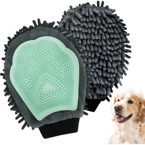Gant de bain double face pour chiens et chats  Gant-brosse de massage, gant-serviette absorbant en chenille, gant de toilettage et d'épilation, gant de bain pour animaux (1/5)