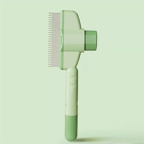 Peigne anti-poils d'animaux, brosse anti-puces avec bouton de déverrouillage, compatible avec les dents longues et courtes en acier inoxydable (vert) (1/5)