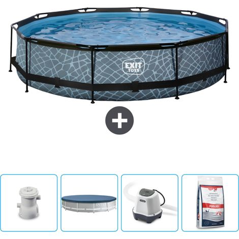 Piscine ronde structure en pierre EXIT - 360 x 76 cm - Comprend des Accessoires CB55 (1/4)