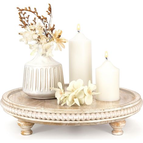 Présentoir rond rustique en bois - Plateaux en bois perlé de ferme pour décoration, support de plantes et table basse - Rehausseurs pour décoration de chambre et organisateur de cuisine (clair (1/5)