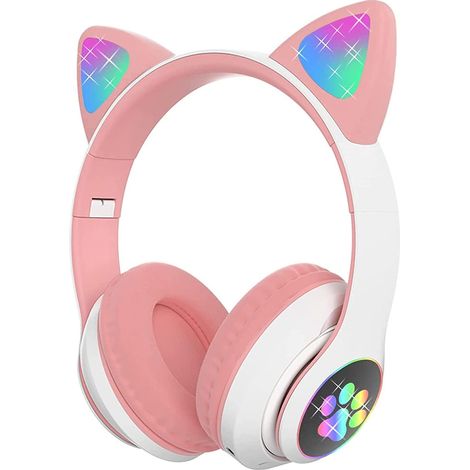 Casque Bluetooth enfant, casque pliable pour garçon/fille, casque sans fil avec oreilles de chat lumineuses LED et microphone (1/3)