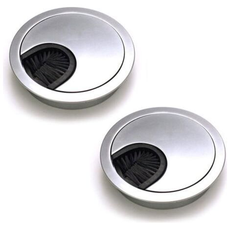 QORVA-Lot de 2 passe-câbles ronds encastrables – Métal zinc moulé sous pression – Finition chrome nacré – Diamètre 60 mm – Pour câbles jusqu'à 24 x 24 mm
