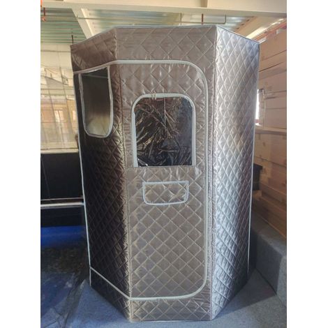 Sauna vapeur portable gris avec 9 niveaux de température, télécommande et minuterie, cabine isolée pour maison et détente