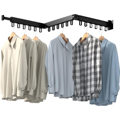 Wall Mounted Clothes Airer, Retractable Clothes Airer with Hooks, Heavy Duty Space Saving Clothes Airer for Indoor and Outdoor Ideal for Balcony, Laundry Room and Bathroom(Black, 3 Ply) (1/5)