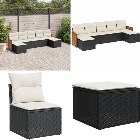 Salon de jardin 7 pcs avec coussins noir résine tressée - Ensemble Salon De Jardin - Meuble De Jardin - Salon Extérieur - Mobilier De Jardin - Set De Canapés - Home & Living (1/5)