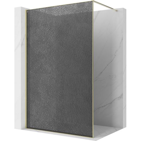 Mexen Kioto Walk-in Duschwand 90 x 200 cm, Crackle Graphit 12 mm, Gold - 800-090-101-50-44-X (1/5)