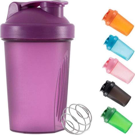 Shaker-Flasche 400ml mit Mix-Ball für Proteinpulver, auslaufsicher, Lila (1/5)