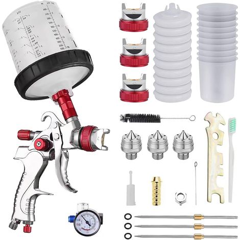 HVLP Pistolet à Pulvérisation, kit avec 10pcs Gobelets de mélange pour la Peinture de Meubles automatiques (1/5)