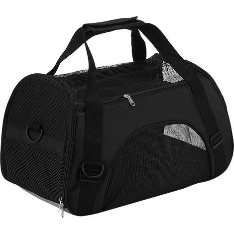 EASYCOMFORT Sac de Transport pour Chat et Chien Approuvé Avion, Sac à Dos Voyage Portable pour Petit Chiot et Animaux, L Noir (1/5)
