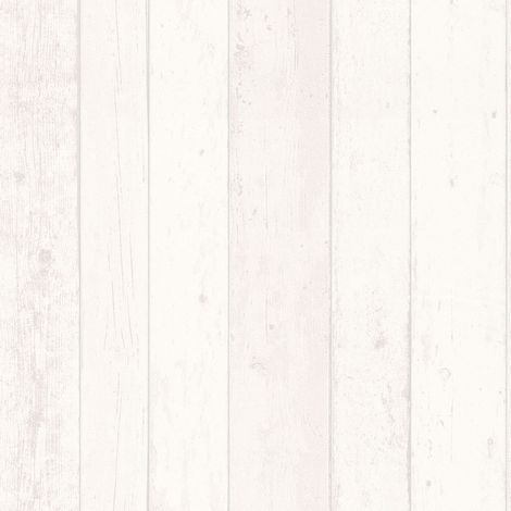BRICOFLOR Papier peint planche de bois blanc | Papier peint blanc scandinave intissé & vinyle | Papier peint pour couloir étroit et sombre - 10,05 x 0,53 m (1/5)