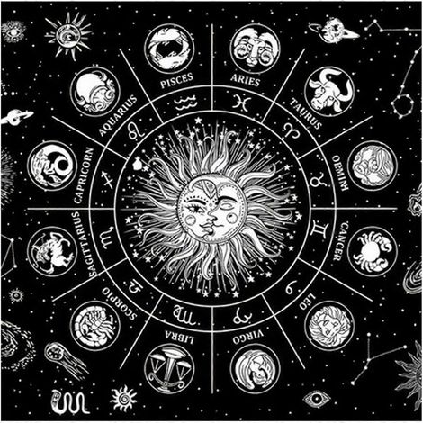 Nappe à motif de symboles mystérieux, style tarot, pour autels et cartes de divination. Tapisserie facile à utiliser, format 60 x 60 cm. (1/5)