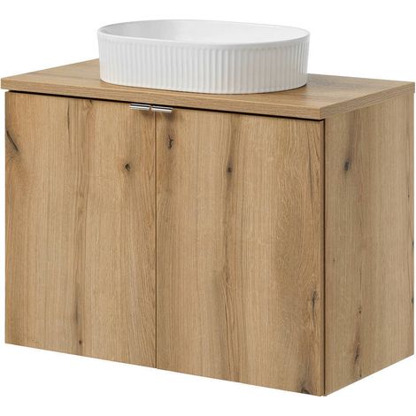 Meuble sous lavabo avec vasque 80 x 71 x 40 cm avec portes aspect chêne [en.casa]