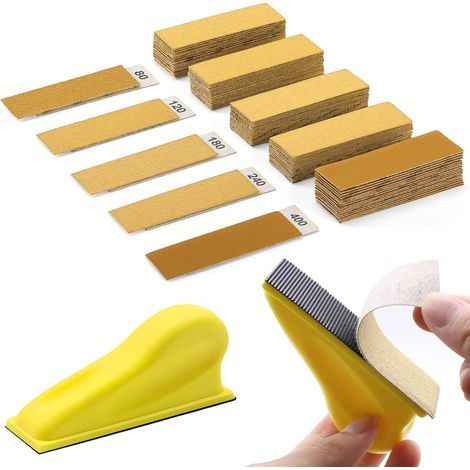 Kit de Ponçage manuel Micro Ponceuse avec 50 Feuilles de Papier 120 à 400 Grain Papier de Verre pour Cale a Poncer Carrosserie (1/5)