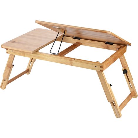 Decdeal Table d'ordinateur portable pliable en bois de bambou, canapé-lit, support réglable pour ordinateur portable, 50 x 30 cm (1/5)