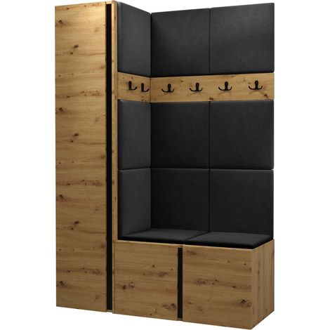 Mobilier1 – Meuble d'entrée Hartford – Chêne Artisan – Dimensions 186x124x44cm – Finition stratifiée et tapisserie – À suspendre ou à poser (1/5)