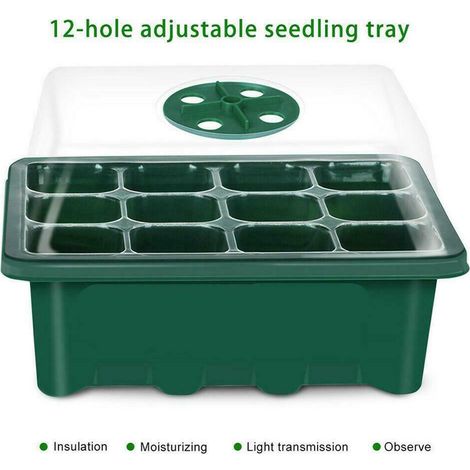 Bac de Germination - Plateau de Semis 12 Alvéoles pour Plantes avec Couverture Transparente Modèle Multi-Usage en Plastique Dimensions 18x14x21cm Coloris Noir, Vert, Blanc (1/4)