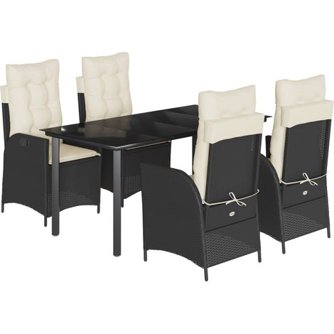 Ensemble à manger de jardin coussins 5pcs  Mobilier de jardin Noir Résine tressée (1/5)