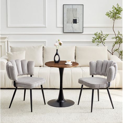 Ensemble table chaises rond 60 cm, table MDF noire avec 2 chaises gris clair, 3 pièces HAVRYA (1/5)