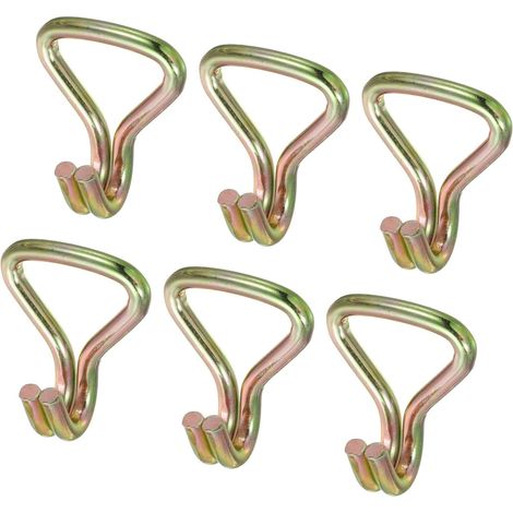 Crochet Double J à Cliquet pour Sangle de 2" avec Une Charge Maximale de 6613 LB, Couleur Zinc, Lot de 6 pour Sangle D'Arrimage de Voiture, Camion, Remorque (1/4)