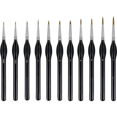 Set Pinceaux Fins - 11 Pièces Nylon Aluminium - Peinture Acrylique Aquarelle Huile - Modélisme Nail Art (1/5)
