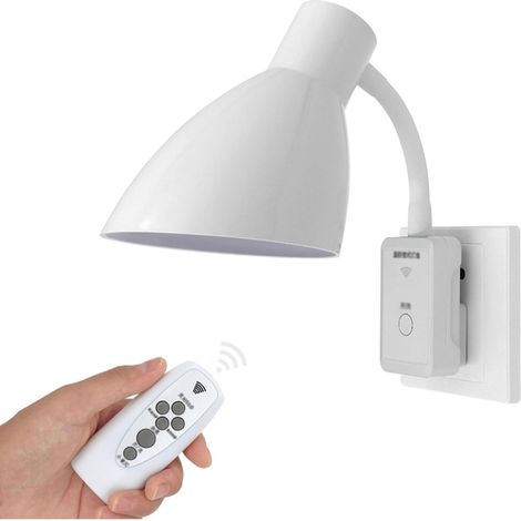 Lampe de Prise E27 avec Interrupteur et Télécommande Lampe à Fiche LED Applique Murale Enfichable Bras Flexible Réglable à 360° (Blanche) (1/5)