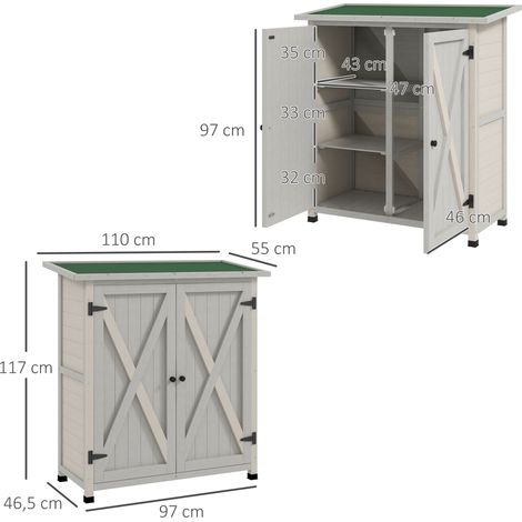 Abri de jardin bois massif imperméable, double porte, toiture bitumée, rangement outdoor pour terrasse, 110x55x117 cm, teinte gris clair (1/5)