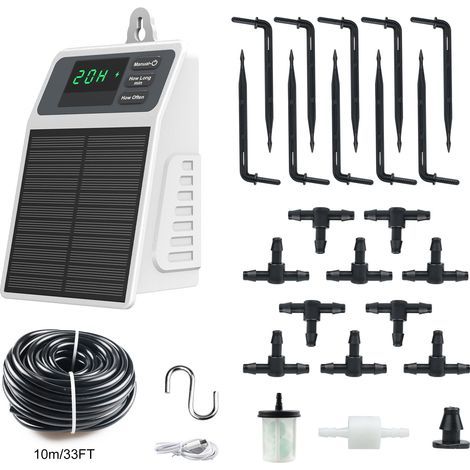 Smart timer watering system, solar-powered automatic drip irrigation kit, suitable for 10 potted plants.