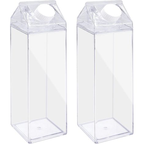 Lot de 2 bouteilles d'eau transparentes réutilisables en carton de lait, gobelets à eau réutilisables (1/5)