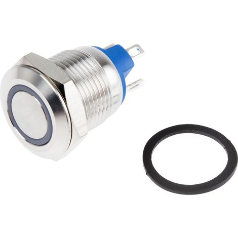 Bouton-poussoir, Momentané lumineux, LED Blanc, Unipolaire à une direction, 15 mA, Argent, Montage panneau ( Prix pour 1 ) (1/3)