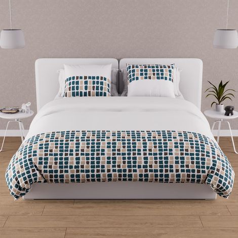 Parure housse de couette en coton 57 fils 240x220 cm FABIO bleu, par Soleil d'Ocre
