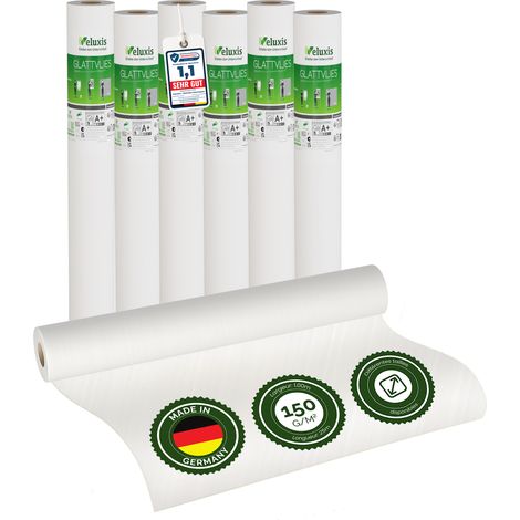 Veluxis® Papier peint intissé lisse de qualité supérieure, utilisable comme sous-couche et pour la peinture – peignable, pontant les fissures, indéformable (lot de 6 pièces blanc, 25,00 m x 1 m - 150