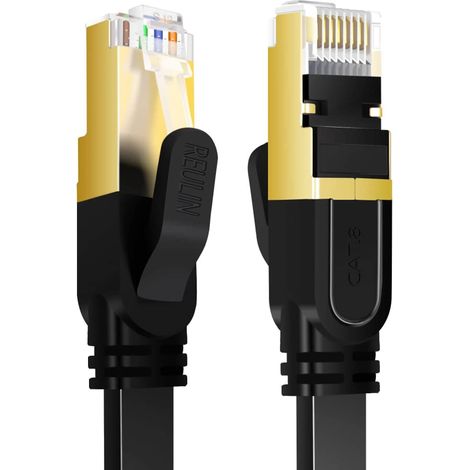 Ultra-Flexible 1M Cat.8 Plat Câble Ethernet Fil LAN de réseau RJ45 Cordon de Données Internet Haute Vitesse Plus Rapide Que Cat5/Cat6/Cat7 Câbles de Raccordement Haut Débit Gigabit Cable 1 M (1/5)