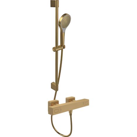 Villeroy & Boch – Mitigeur thermostatique de douche – Finition or brossé – Ensemble de douche Verve Showers 3 jets – Corps en laiton – Longueur 10,4 cm – Largeur 31,7 cm