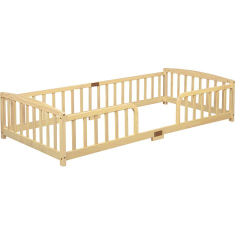 Letto a pavimento bambini 90x200 cm in pino con sponde e accesso centrale, naturale (1/5)