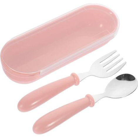 Juego de cubiertos infantiles - Juego de 3 piezas - Tenedor, cuchara, caja de almacenamiento - Acero inoxidable - Mango de silicona (1/5)