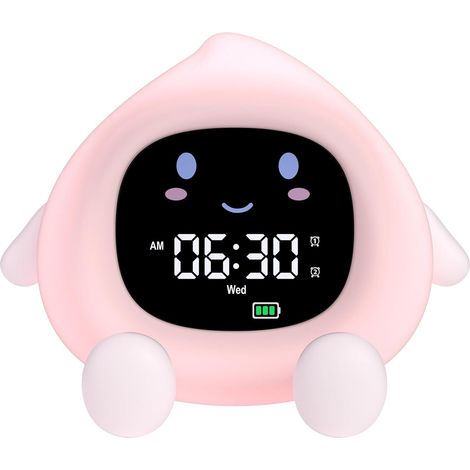 Children's Educational Day/Night Alarm Clock with 2 Alarms, Adjustable Screen Brightness, 12/24 Hour Time, 7-Color Light-Up Alarm, 30-Second Automatic Shut-Off, 10 Songs, and White Noise