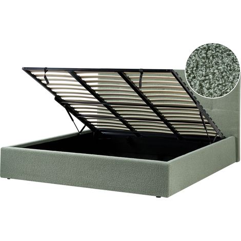 Ottoman Bed Green Fabric Boucle Upholstery EU Super King Size Headboard Storage Function Modern Design LORIENT