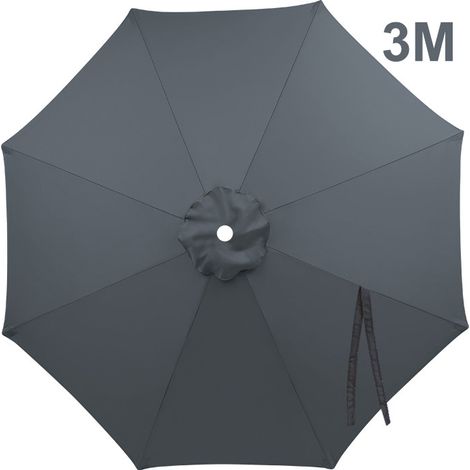 Housse de rechange pour parasol extérieur 3m (8 baleines), gris, adaptée terrasse et jardin (1/5)
