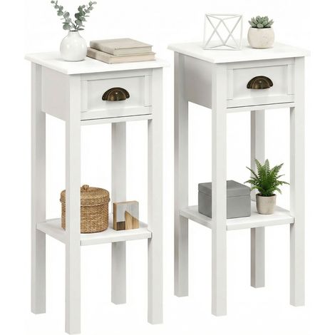 Tables de chevet blanches modernes avec tiroir et étagère, ensemble de 2, dimensions 30x30x75 cm, design sophistiqué (1/5)