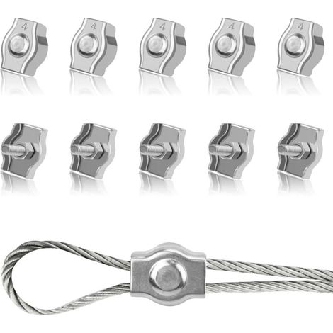 10 PiècesSerre-Câbles en Acier Inoxydable M4 Pince de Câble Métallique Clips pour Fixe 4mm Câble Métalliques Cordes à Linge Voiles de Soleil (1/5)
