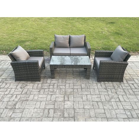 Fimous Outdoor Rattan Garden Furniture Set 4 Seater Patio Lounge Sofa Set with Coffee Table Dark Grey Mixed (1/5)