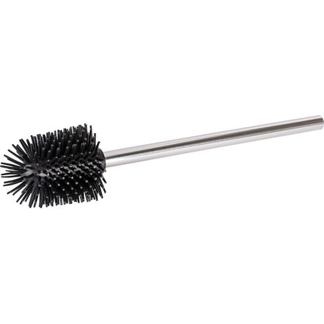 WENKO Ersatzbürste mit Edelstahlstiel Silikon Ø 8,5 cm, Ø 8,5 cm, Silber glänzend, Edelstahl rostfrei glänzend, Silikon schwarz