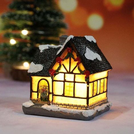 Maison de Noël à piles, décorations de village de Noël électriques, bâtiment illuminé, décorations de Noël LED, accumulation de neige D (1/4)