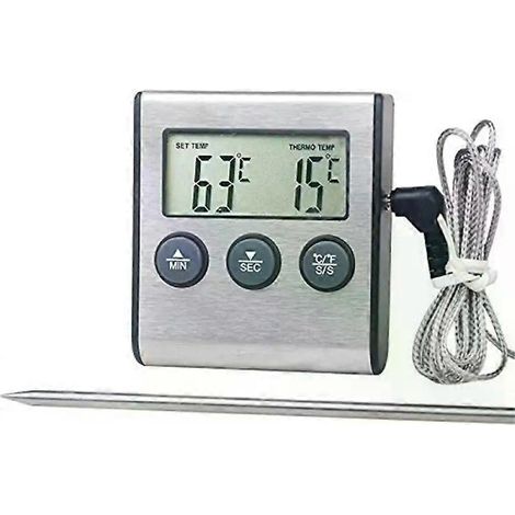 Thermomètre de cuisine numérique pour viandes et aliments, avec sonde, minuterie et alarme, pour four, gril, barbecue et pâtisserie maison.-AquaForge (1/5)